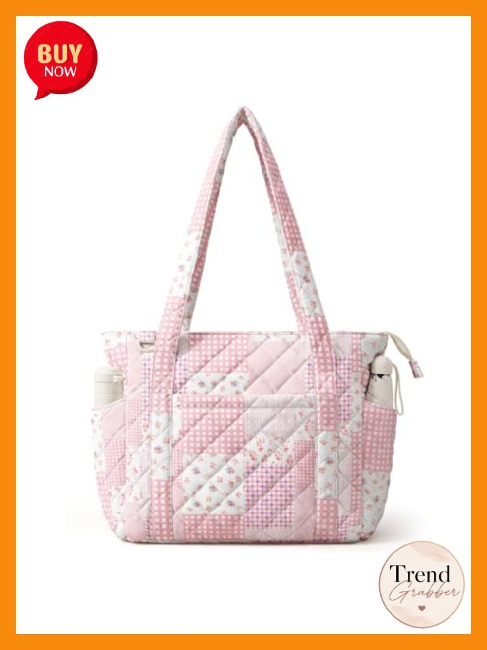 Quilted Cotton Tote Bag with Zipper Padded Laptop Sleeve 11 Compartments